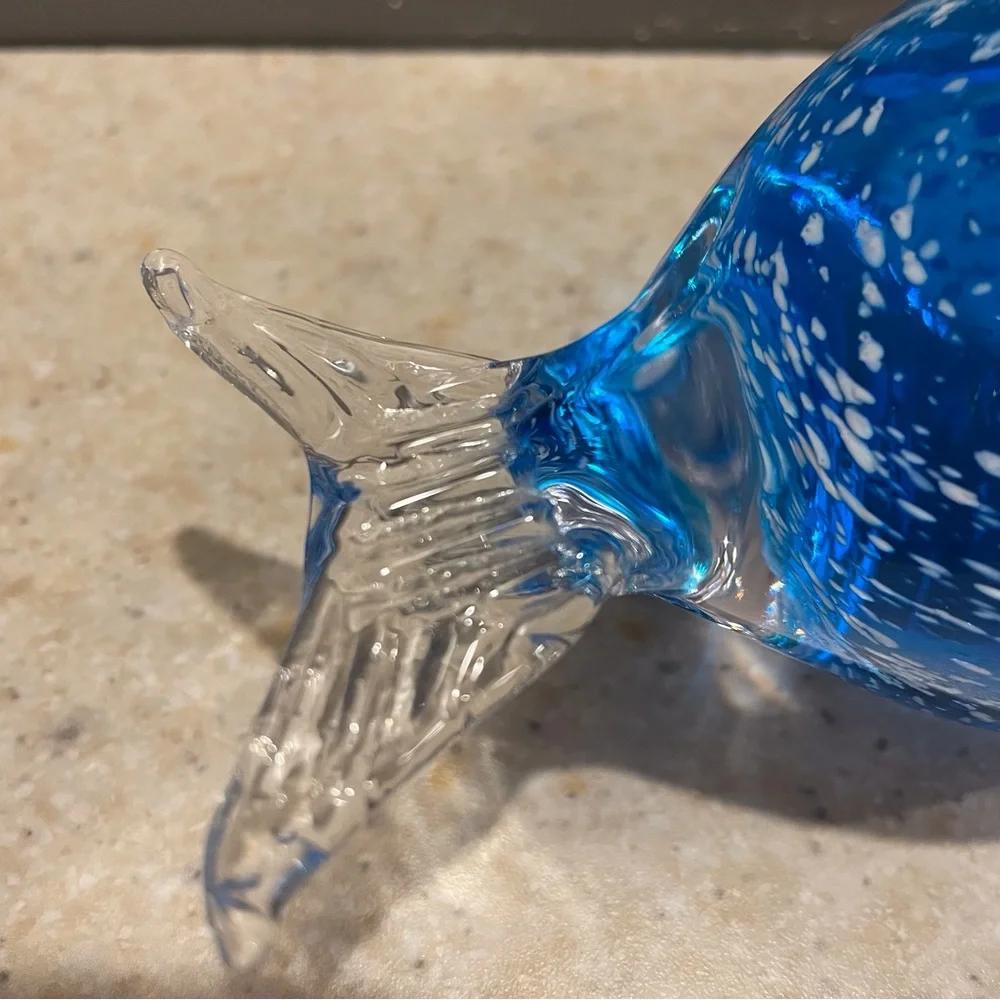 Vintage Swedish Blown Glass Puffer Fish Blue White Sommerso Figurine Paperweight - Picture 7 of 11